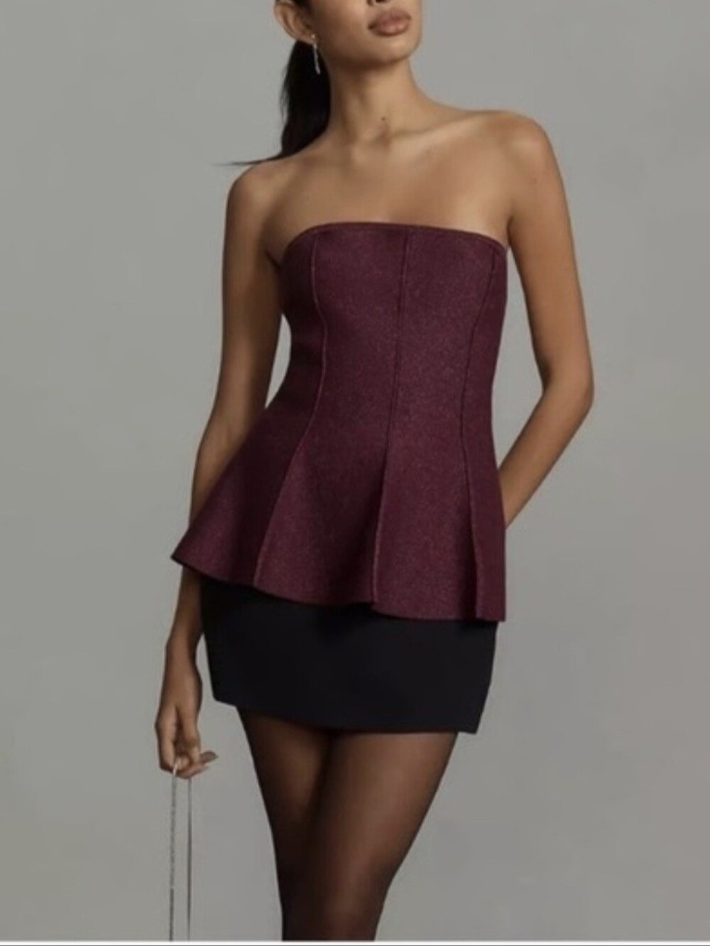 Anthropologie Top Mulberry Shimmer Knit Hourglass Swing Size L
